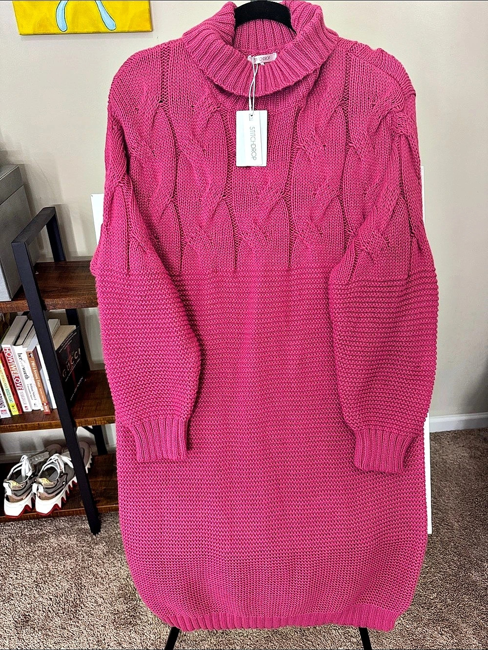 Stitchdrop Turtleneck Cable Knit Sweater NWT Dress Pink Medium